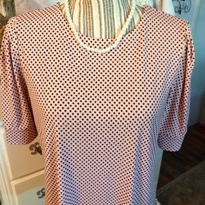 Liz, pink and black geometric design Blouse, 3/4 cuffed sleeves size Med